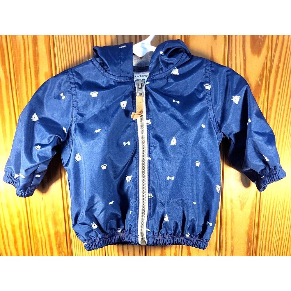 Carters Boys Windbreaker Size 3 Months Teddy Bear Moustache Panama Hat Print